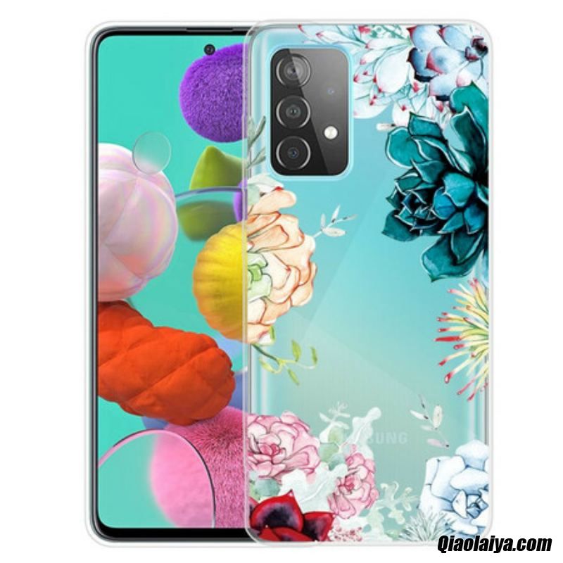 Coque Samsung Galaxy A72 4g / A72 5g Transparente Fleurs Aquarelle