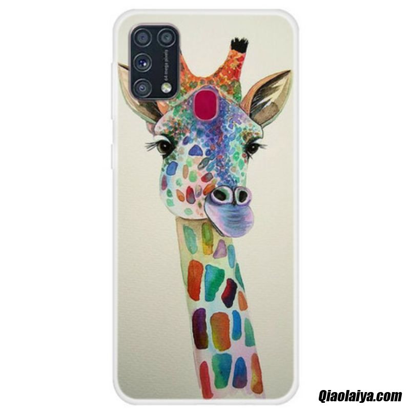 Coque Samsung Galaxy M31 Girafe Colorée