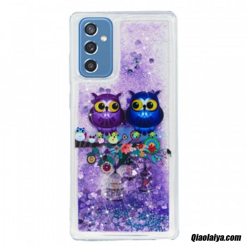 Coque Samsung Galaxy M52 5g Couple De Hiboux Violets