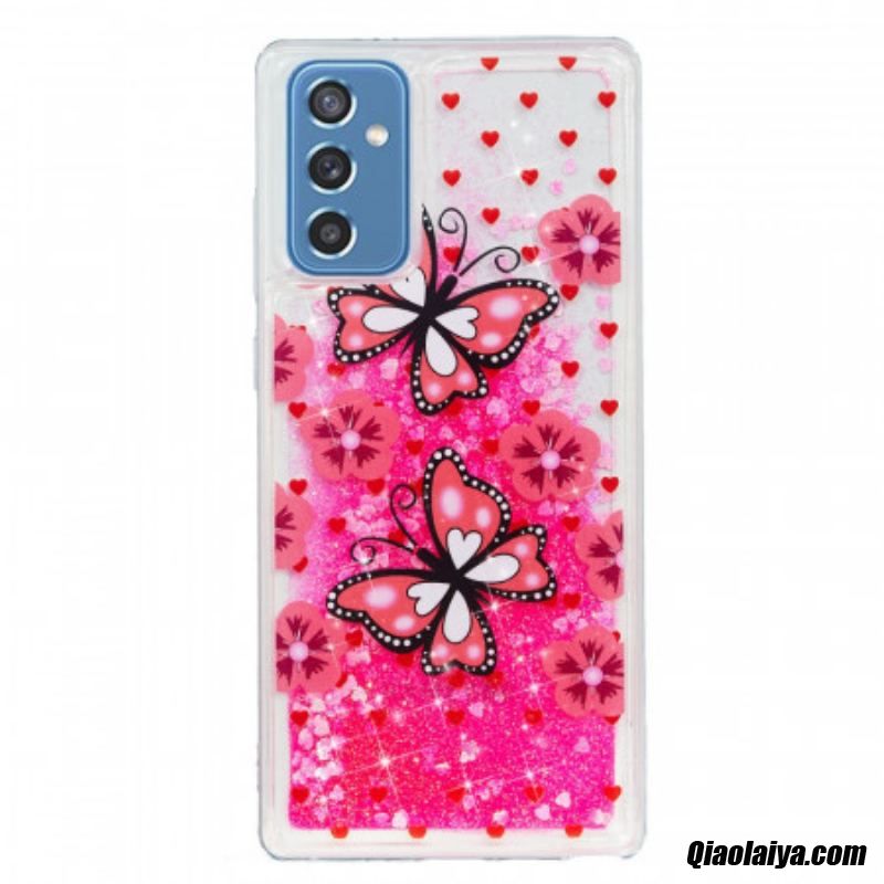 Coque Samsung Galaxy M52 5g Papillons Roses