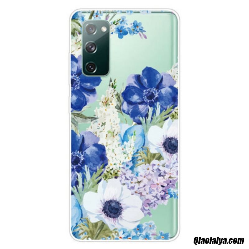 Coque Samsung Galaxy S20 Fe Transparente Fleurs Bleues Aquarelle