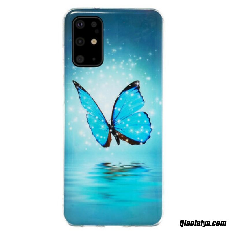 Coque Samsung Galaxy S20 Plus / S20 Plus 5g Papillon Bleu Fluorescente