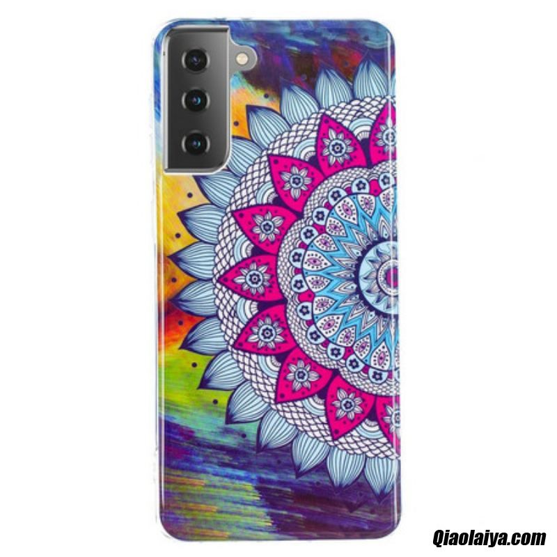 Coque Samsung Galaxy S21 5g Mandala Coloré Fluorescente