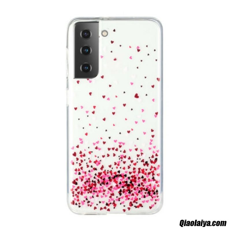 Coque Samsung Galaxy S21 Plus 5g Transparente Multiples Coeurs Rouges