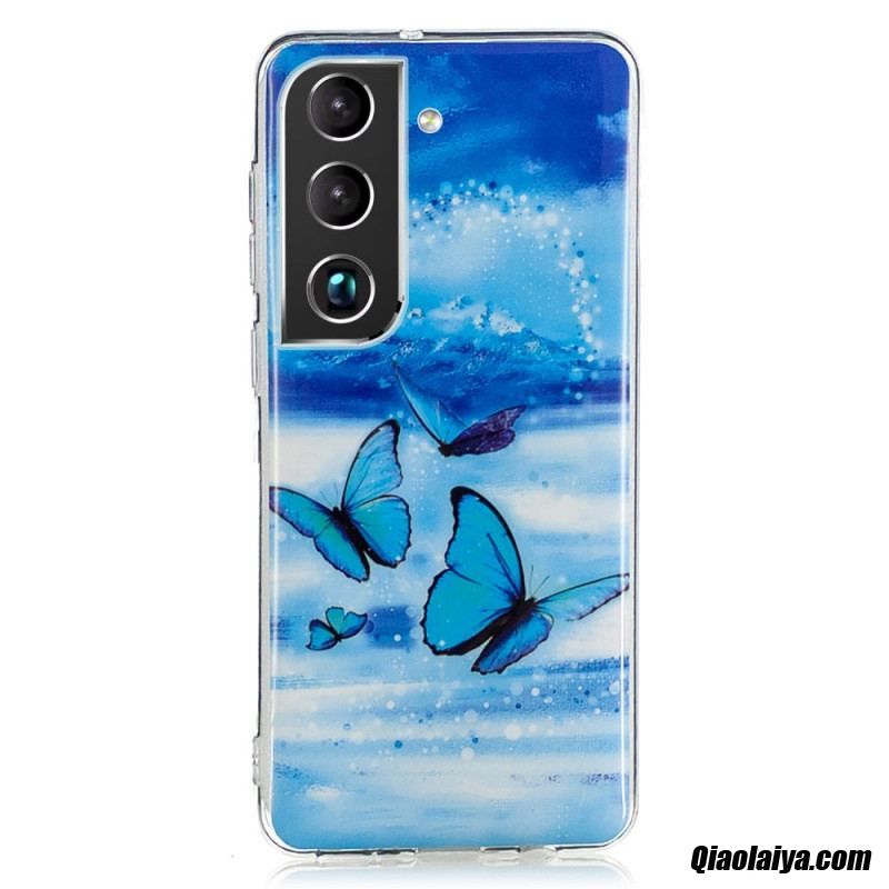 Coque Samsung Galaxy S22 Plus 5g Papillons Bleus Fluorescente