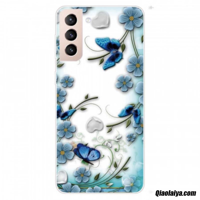 Coque Samsung Galaxy S22 Plus 5g Papillons Et Fleurs Rétros
