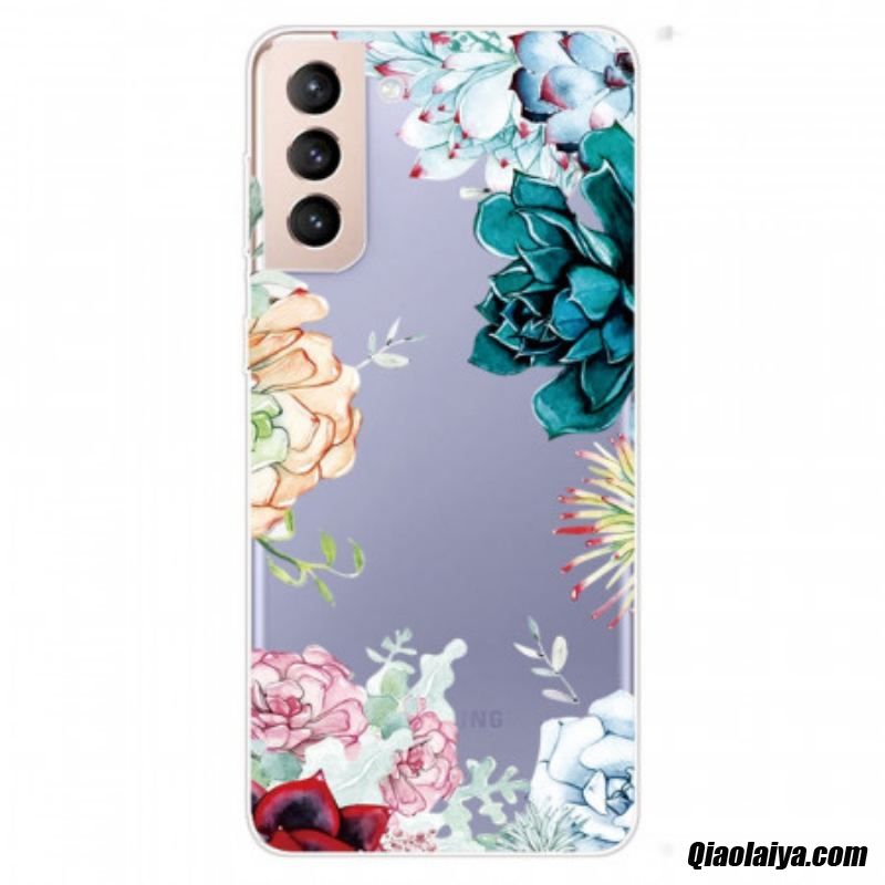 Coque Samsung Galaxy S22 Plus 5g Transparente Fleurs Aquarelle