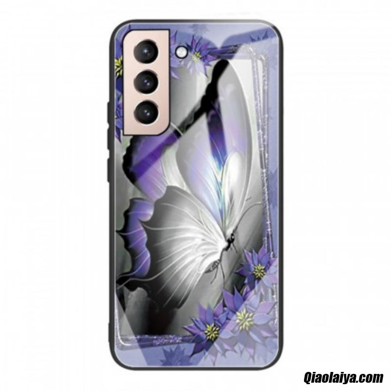 Coque Samsung Galaxy S22 Plus 5g Verre Trempé Papillon Violet