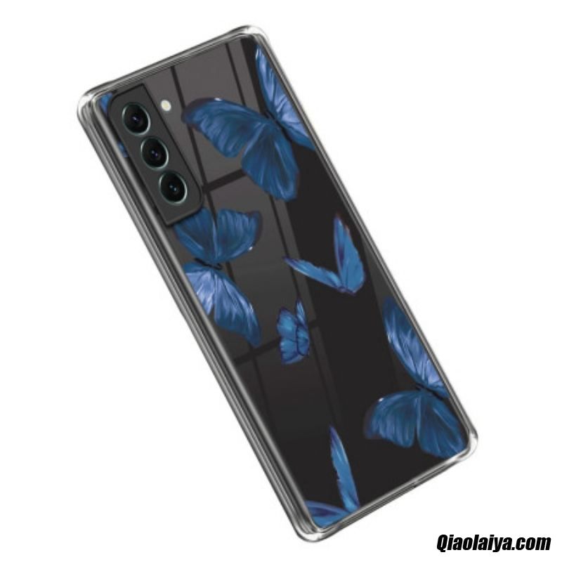Coque Samsung Galaxy S23 5g Transparente Papillons Bleus