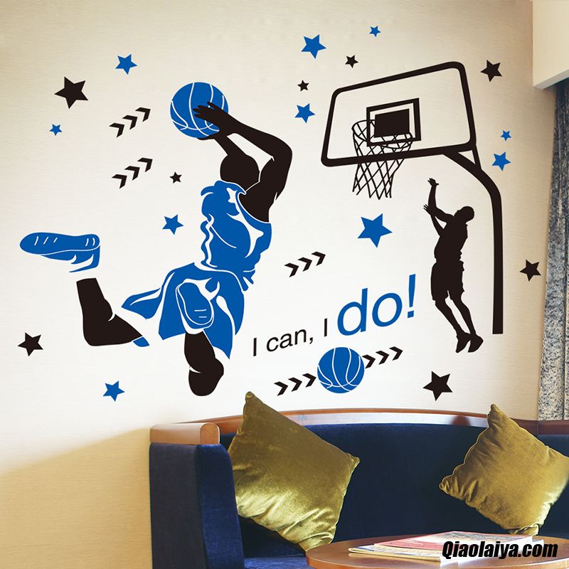 Décorations Murales Papier Chambre Fond D'écran Basketball Autocollants Bleu France