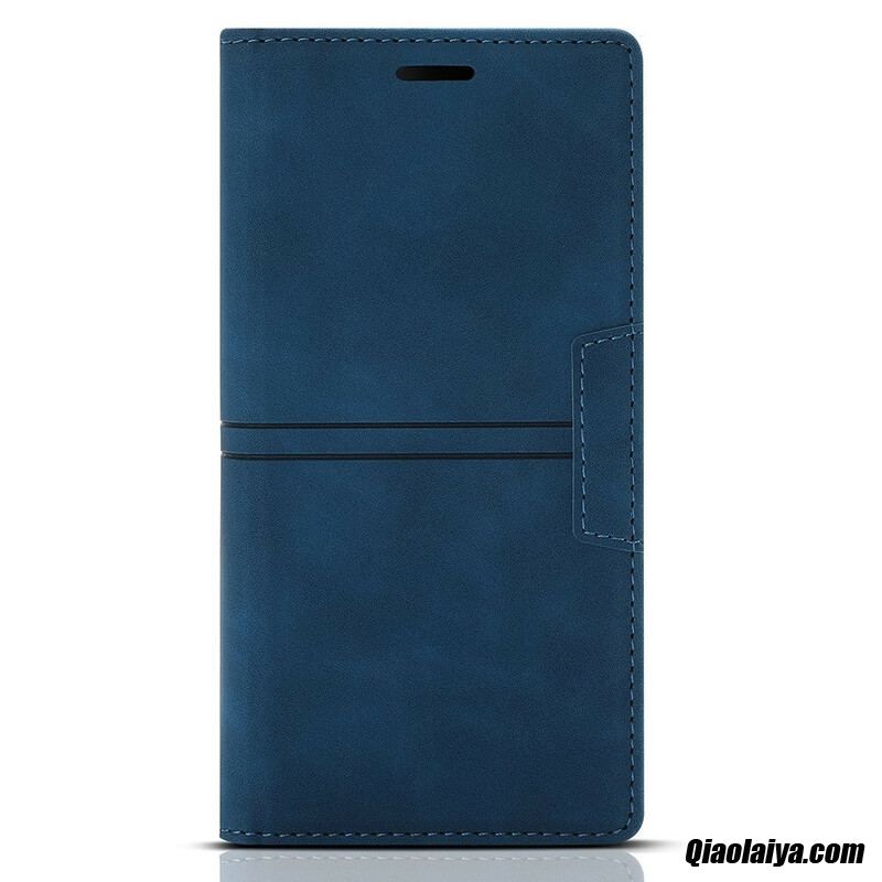 Flip Cover Iphone 13 Pro Style Cuir Couture Fermoir Magnétique