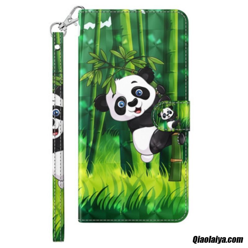Housse Iphone 15 Plus Panda Bambou 3d À Lanière