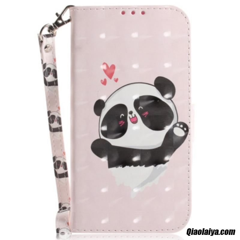 Housse Samsung Galaxy A14 5g / A14 Panda Love À Lanière