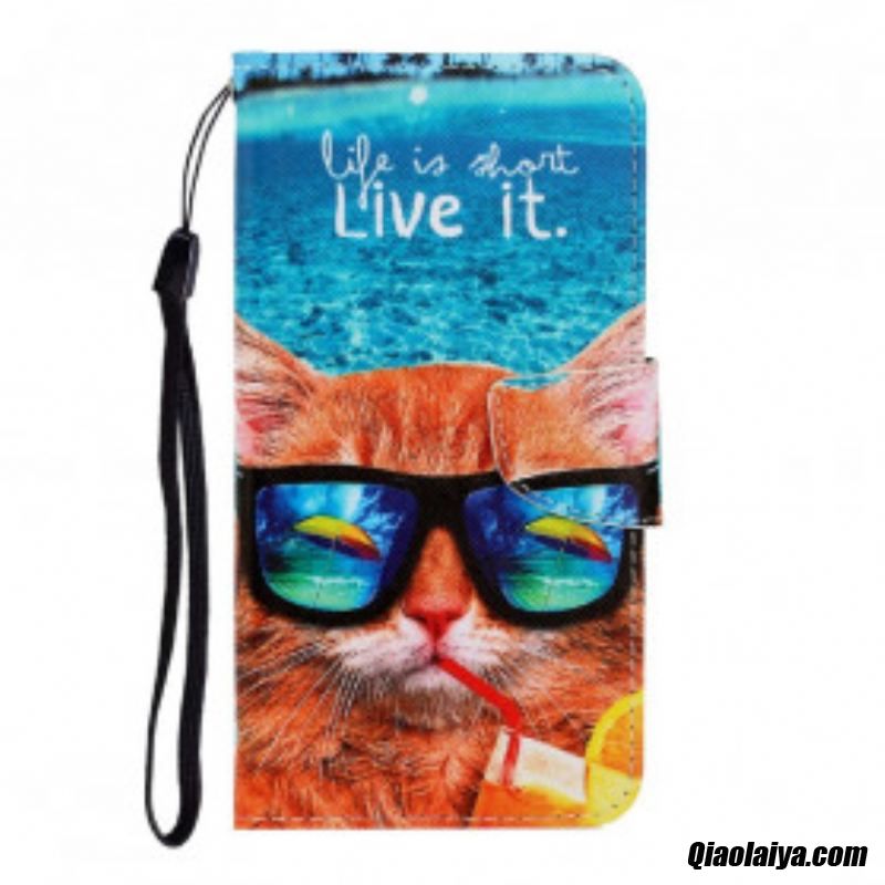 Housse Samsung Galaxy A22 4g Cat Live It À Lanière