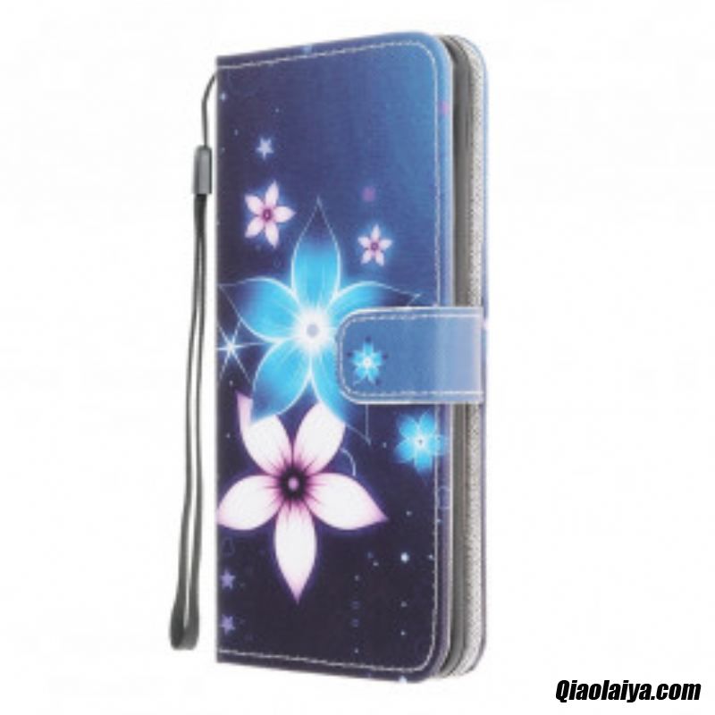 Housse Samsung Galaxy A22 4g Fleurs Lunaires À Lanière