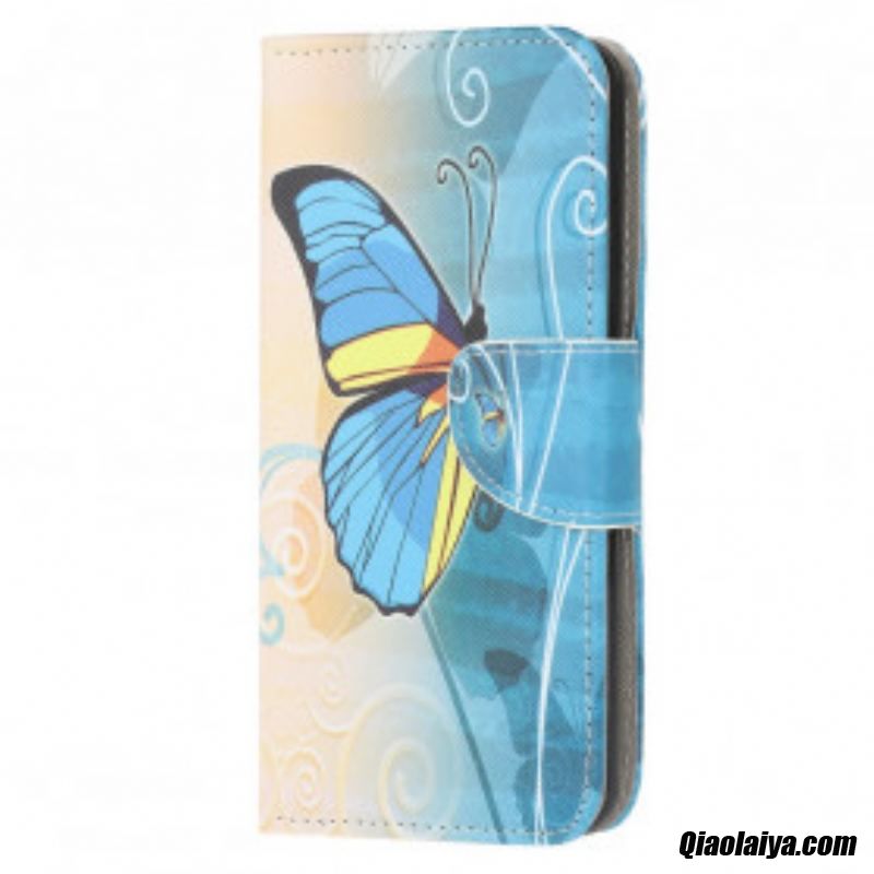 Housse Samsung Galaxy A22 4g Papillon Bleu Et Jaune