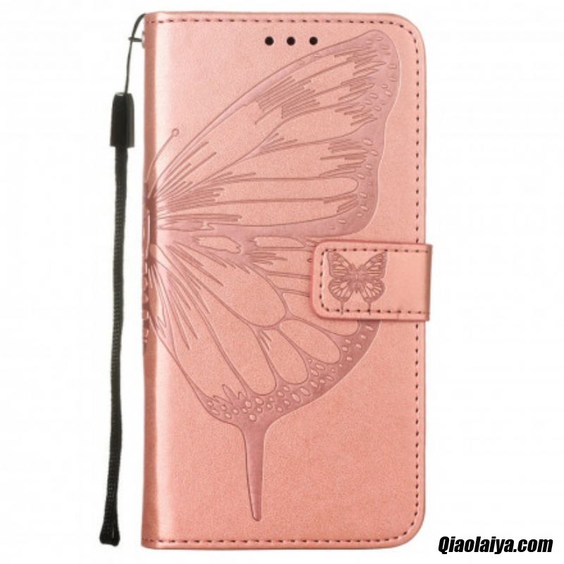 Housse Samsung Galaxy A22 4g Papillon Design Avec Lanière