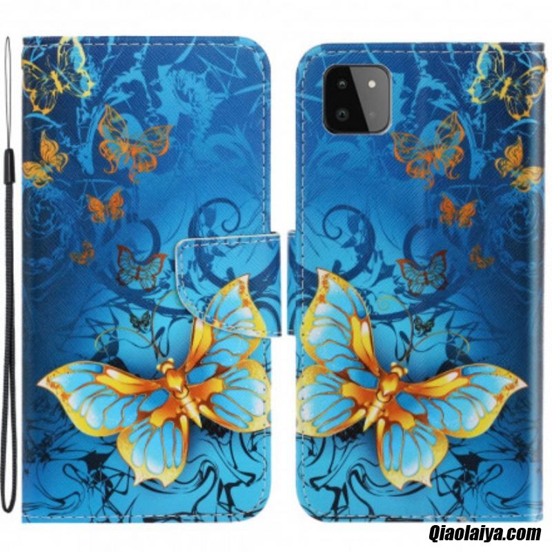 Housse Samsung Galaxy A22 5g Variations Papillons À Lanière