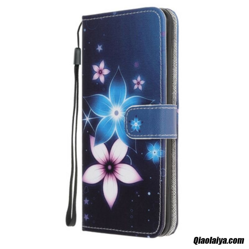 Housse Samsung Galaxy A31 Fleurs Lunaires À Lanière