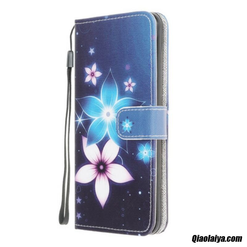 Housse Samsung Galaxy A42 5g Fleurs Lunaires À Lanière