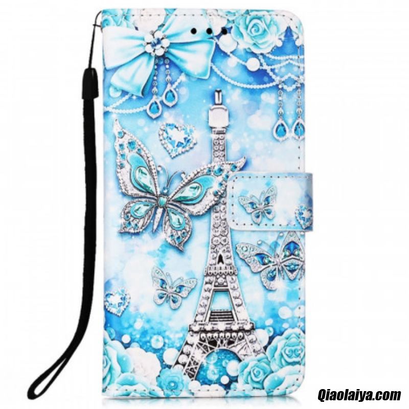 Housse Samsung Galaxy A53 5g Tour Eiffel Papillons À Lanière