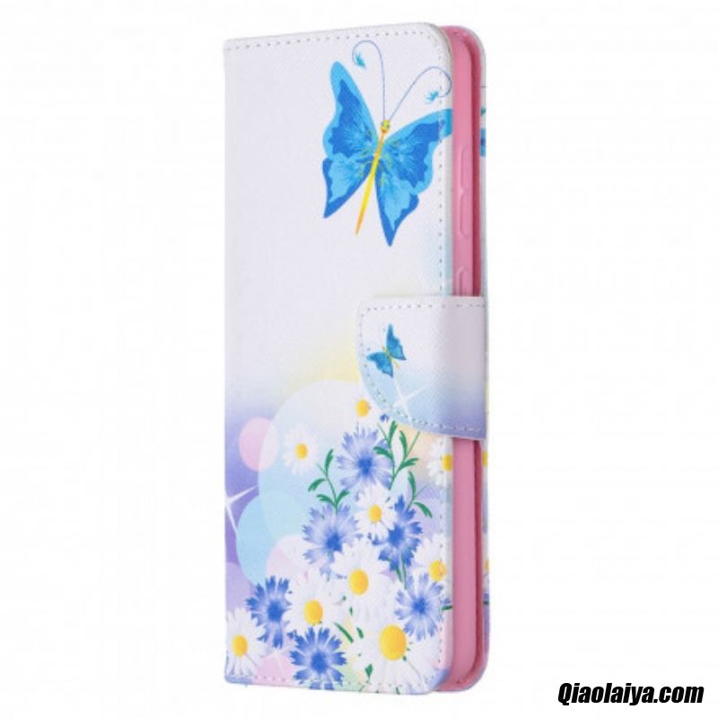 Housse Samsung Galaxy A72 4g / A72 5g Papillons Et Fleurs Peints