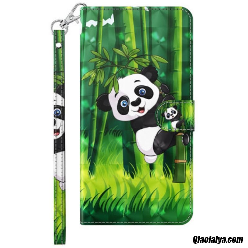 Housse Samsung Galaxy M13 Panda Et Bambou Avec Lanière