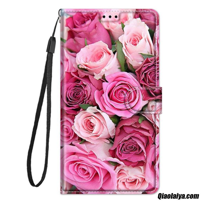 Housse Samsung Galaxy M23 5g Roses Avec Lanière