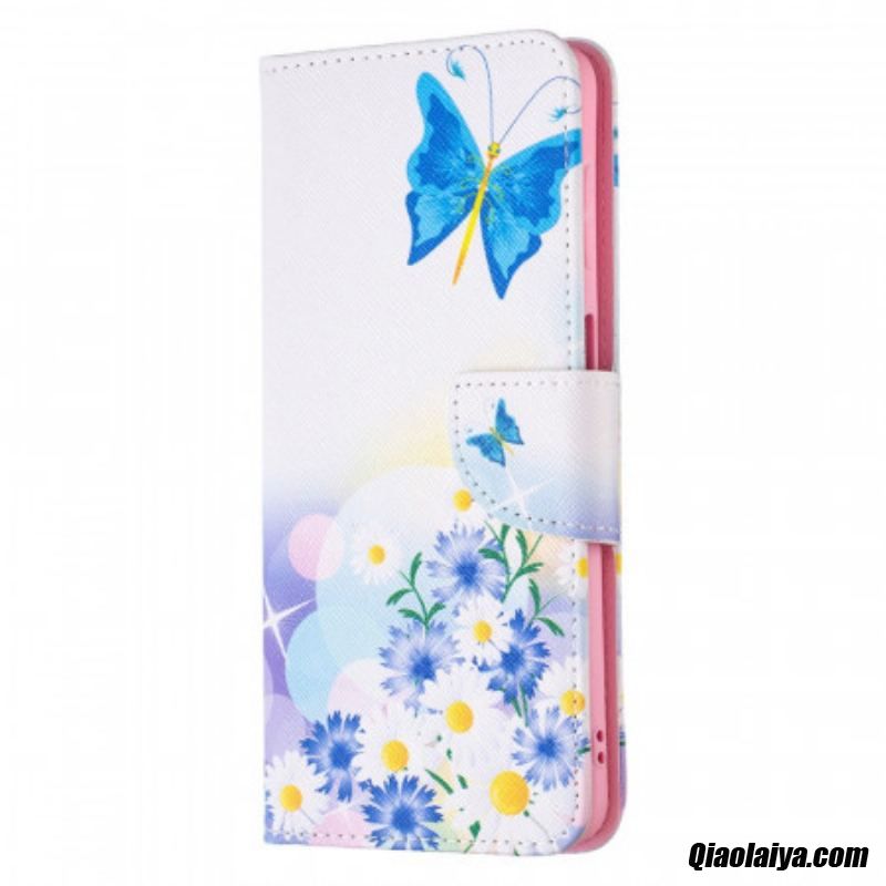 Housse Samsung Galaxy M52 5g Papillon Et Fleurs