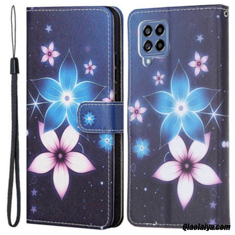 Housse Samsung Galaxy M53 5g Fleurs Lunaires À Lanière