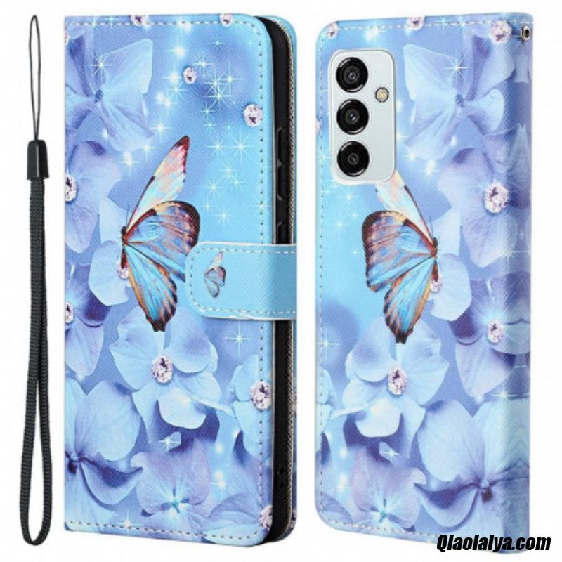 Housse Samsung Galaxy M53 5g Papillons À Lanière