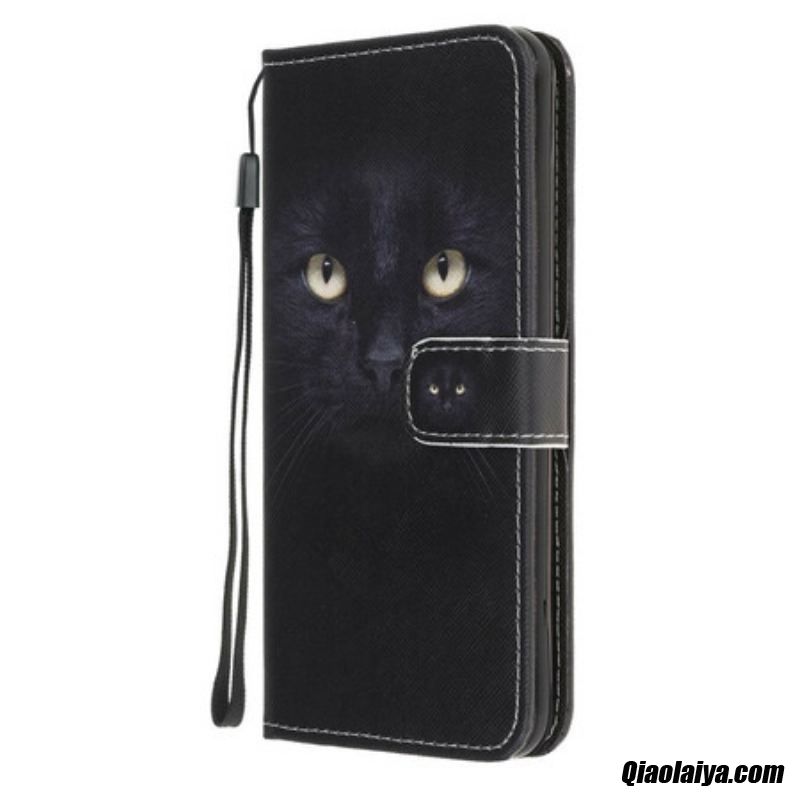 Housse Samsung Galaxy Note 20 Yeux De Chat Noir À Lanière