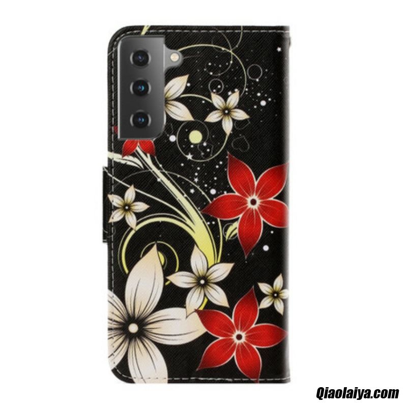 Housse Samsung Galaxy S21 Plus 5g Fleurs Colorées À Lanière