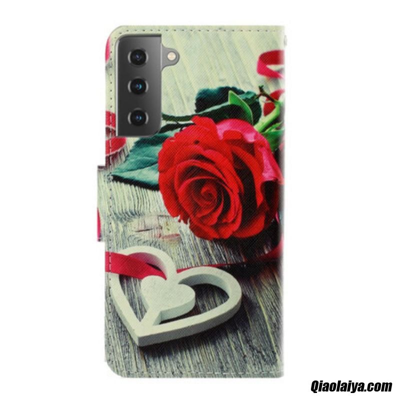 Housse Samsung Galaxy S21 Plus 5g Rose Romantique À Lanière