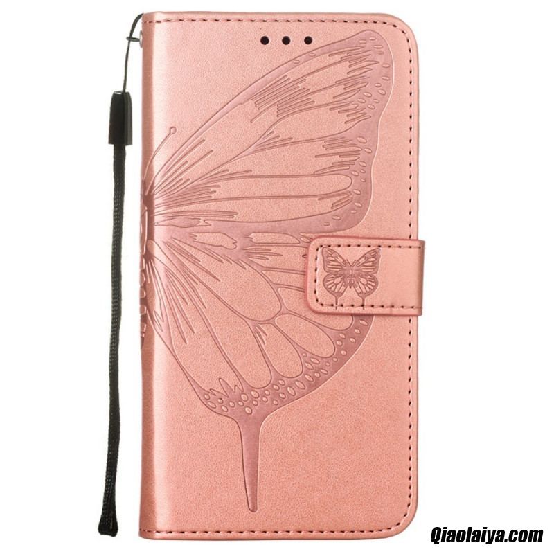 Housse Samsung Galaxy S22 Ultra 5g Papillon Design Avec Lanière