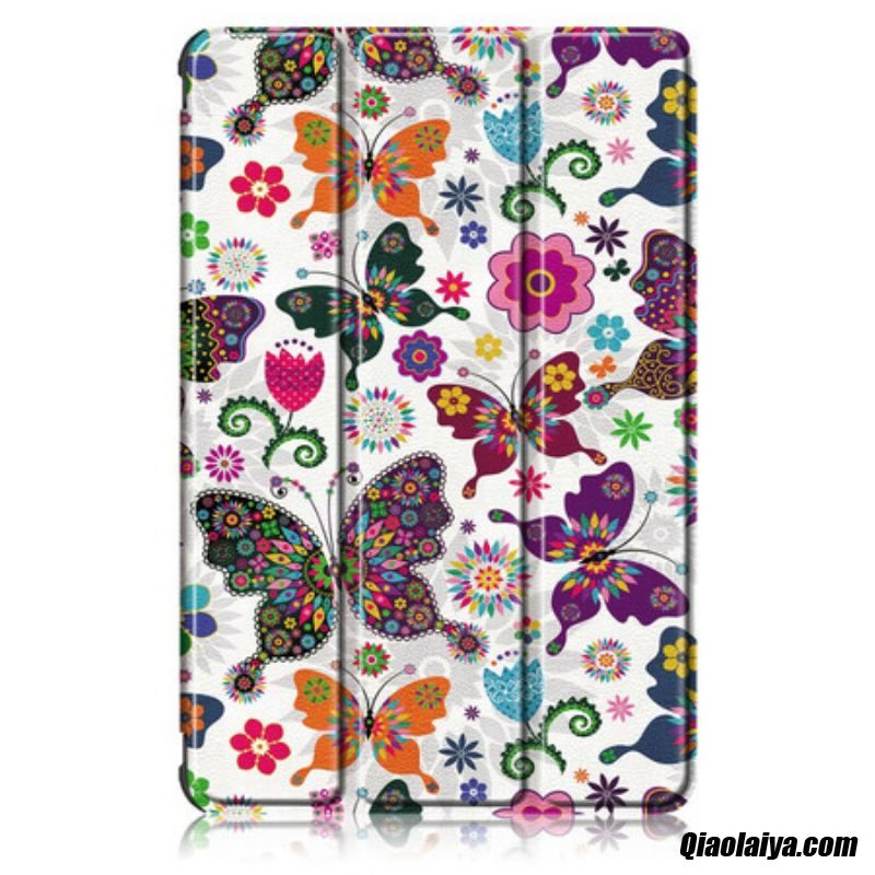 Smart Case Samsung Galaxy Tab S7 Fe Renforcée Papillons Et Fleurs