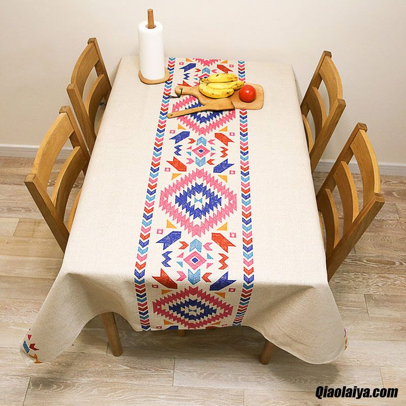 Textile De Maison Nappe De Table Rectangle Table De Thé Lin Tissu De Couverture Corail Pas Cher Soldes